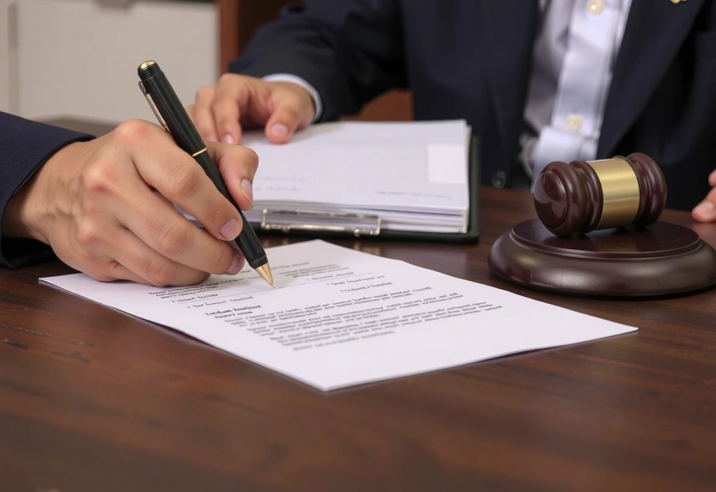 Mână care semnează un document legal